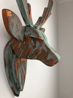 STAG HEAD Wall Mounted - Hand Crafted - Copper Verdigris Stag - Faux Deer Wall Mounted - Wall Art - Animal Wall Decor & Art