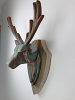 STAG HEAD Wall Mounted - Hand Crafted - Copper Verdigris Stag- Faux Deer Wall Mounted - Wall Art - Animal Wall Decor & Art