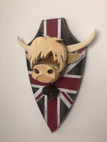 HIGHLAND COW - Magnetic bottle opener- Union Jack Flag - Wall mounted