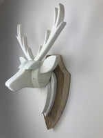 STAG HEAD Wall Mounted - Hand Crafted - White Wash All White (farrow and ball) - Faux Deer  - Wall Art - Animal Wall Decor & Art